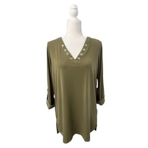 Michael Kors Light Olive V-Neck Top - Size Medium